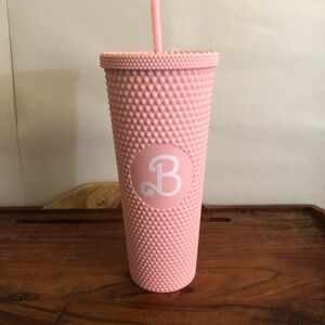 BarbieCore Movie Orange Studded Tumbler B Letter Straw Cup Lid Plastic Tumbler